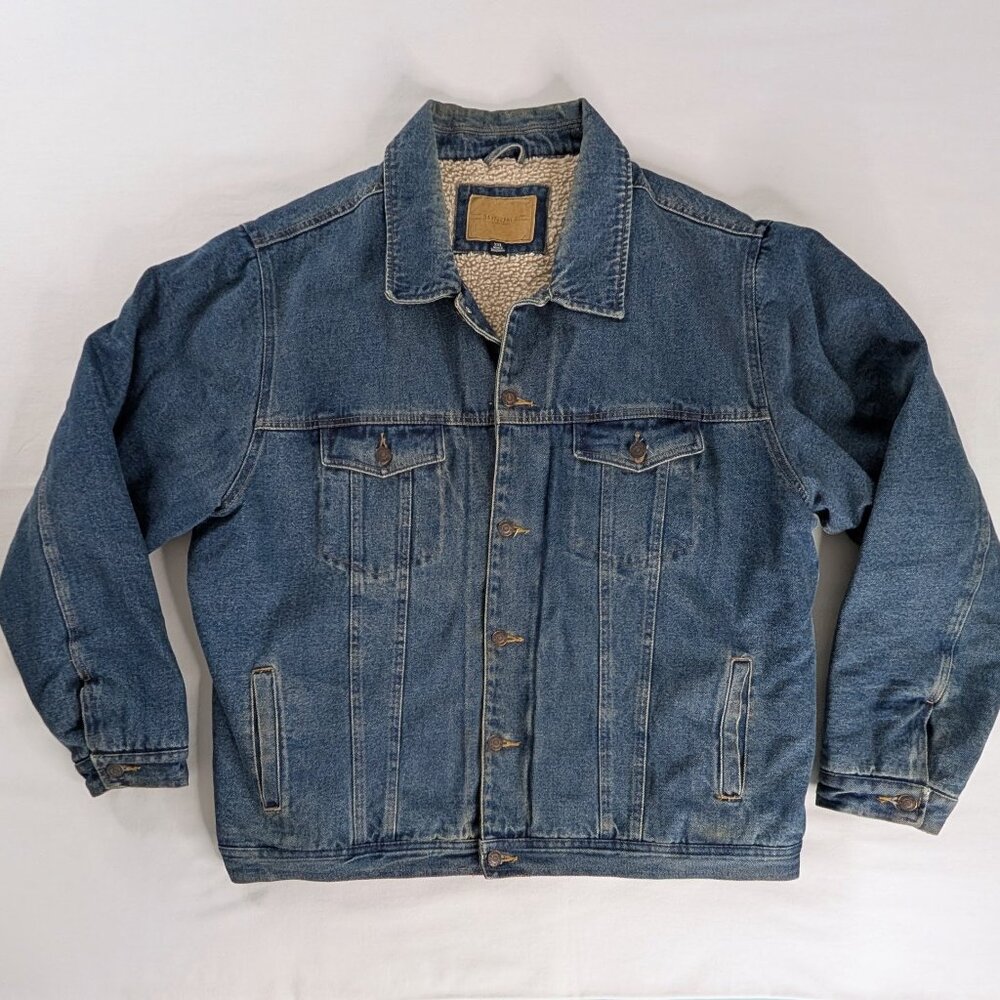 VTG Denim Sherpa Lined Front Pocket Trucker Jacket Utility